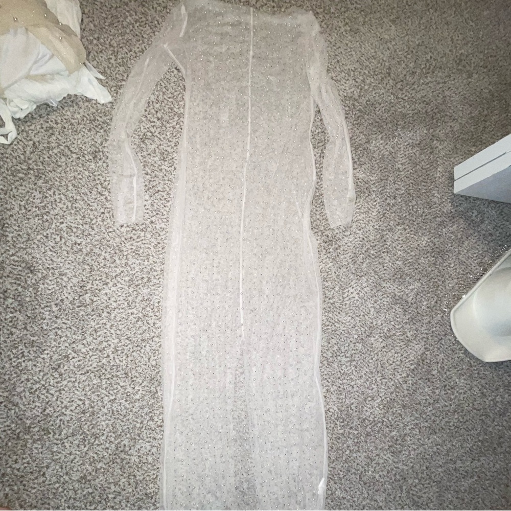 Sheer pearl & diamond dress